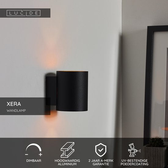 Lucide XERA - Applique murale - Ø 8 cm - 1xG9 - Noir
