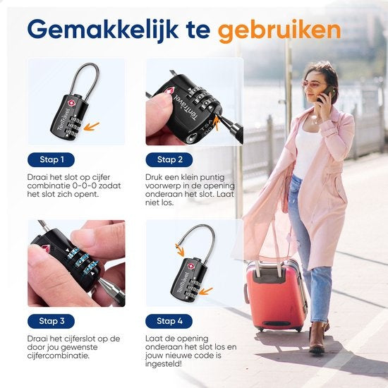 TenTravel Serrure à bagages avec code à 3 chiffres - Serrure à numéro TSA - Cadenas - Serrure de voyage - Serrure à bagages sans clé - Serrure à bagages polyvalente - 2 pièces