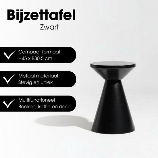 Mica Decorations Jim Table d'appoint - Table d'appoint ronde H45 x Ø31 cm - Petite table en fer pour le salon ou la chambre - Table d'appoint pour plantes - Table de chevet de style industriel - Noir