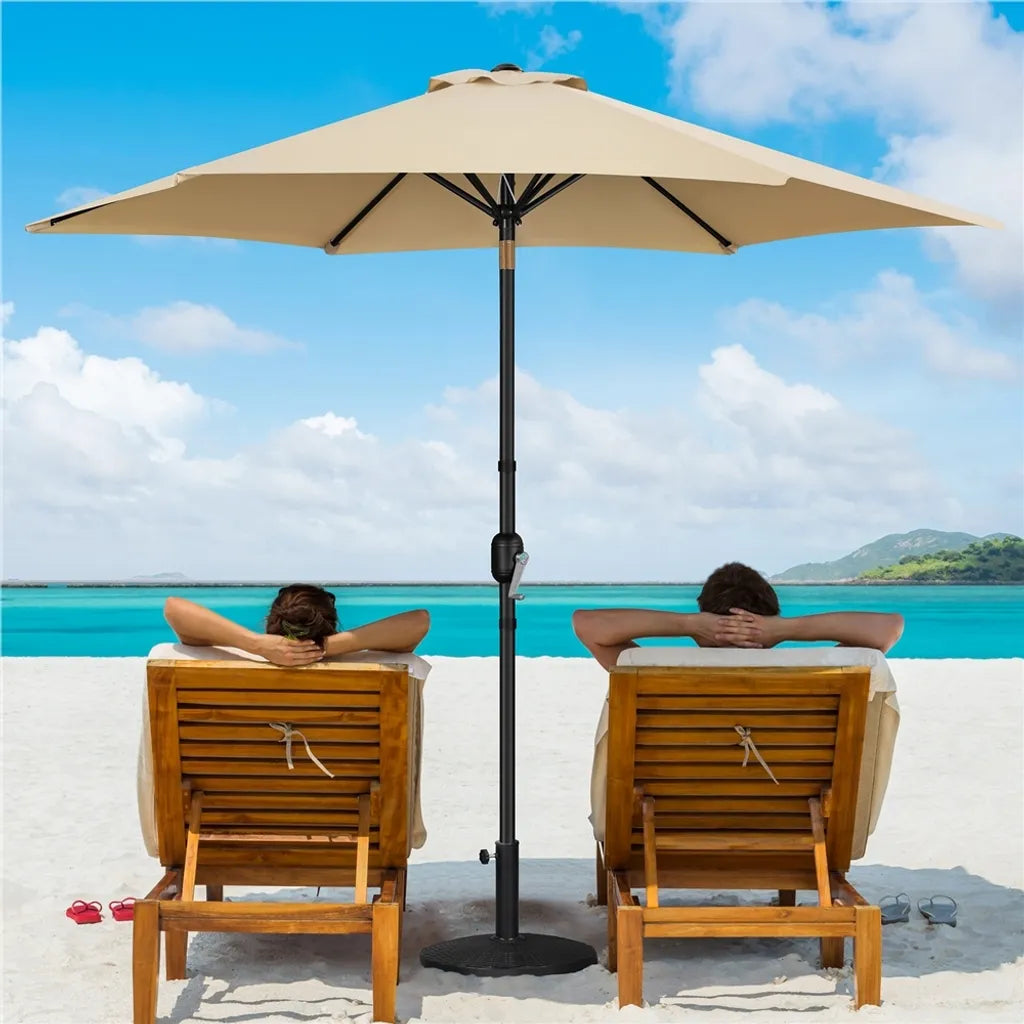 Parasol de jardin Yaheetech avec fonction d'inclinaison et contrepoids - Marron clair - Ø 269 x 241 cm