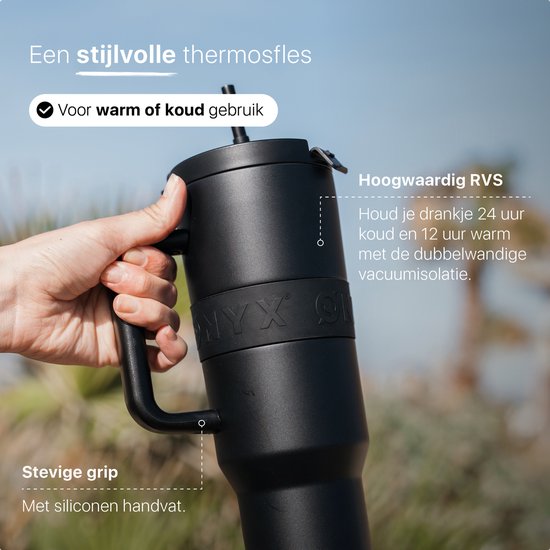 ONYX Bouteille à boire avec paille 1 litre - Bouteille d'eau pour enfants et adultes - Mug Thermos Mug de voyage en acier inoxydable - Buveur motivé - Tasse à boire pour l'école - Noir Onyx