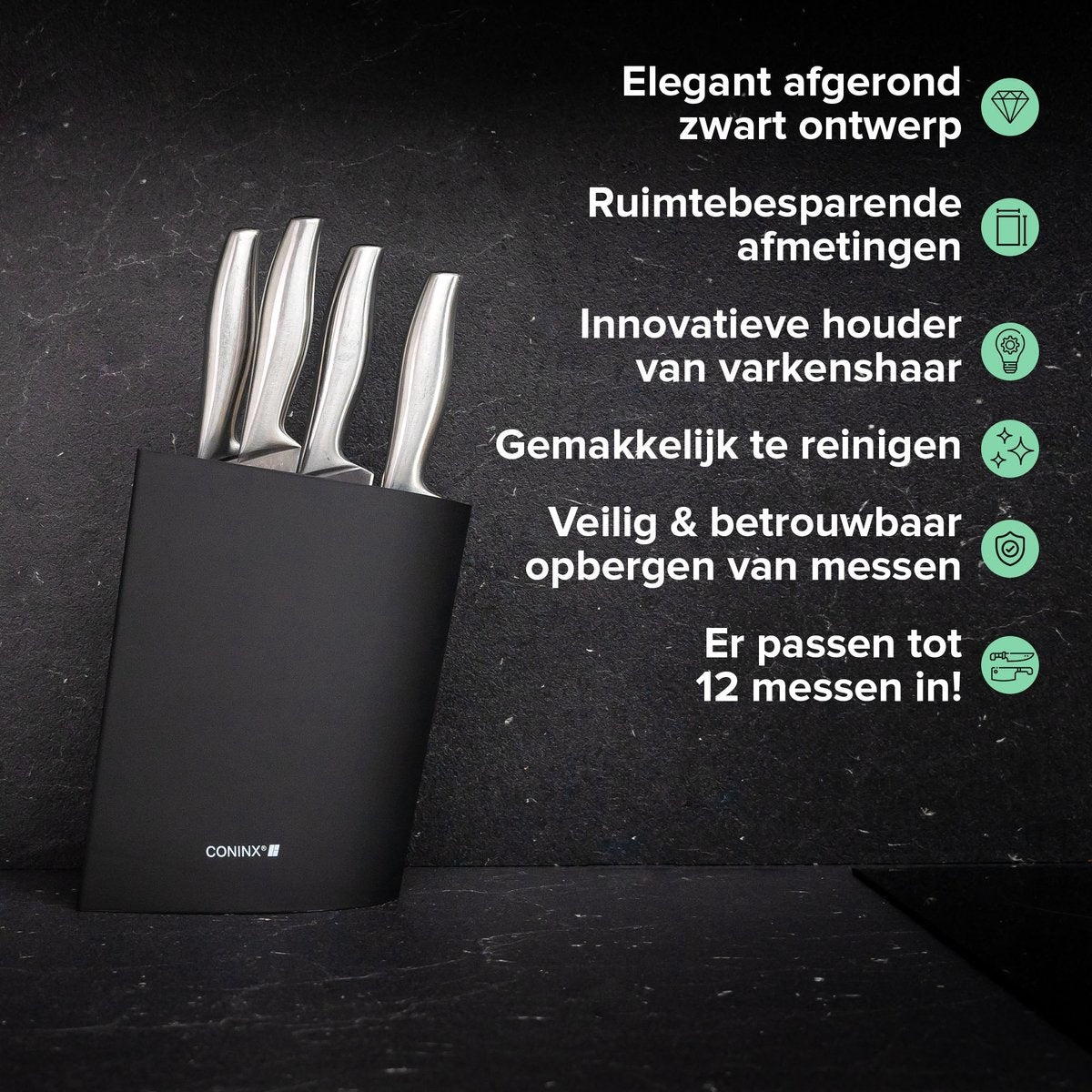 Coninx Viro Knife Block - Porte-couteaux Universel - A l'exclusion des couteaux - Plastique - Noir