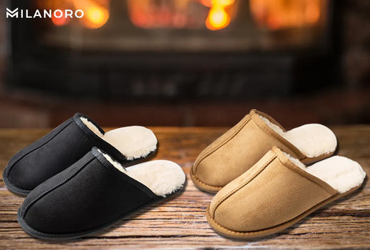 Pantoufles pour homme Milanoro, pointure 45-46 - Fausse fourrure - Micro-suède - Noir