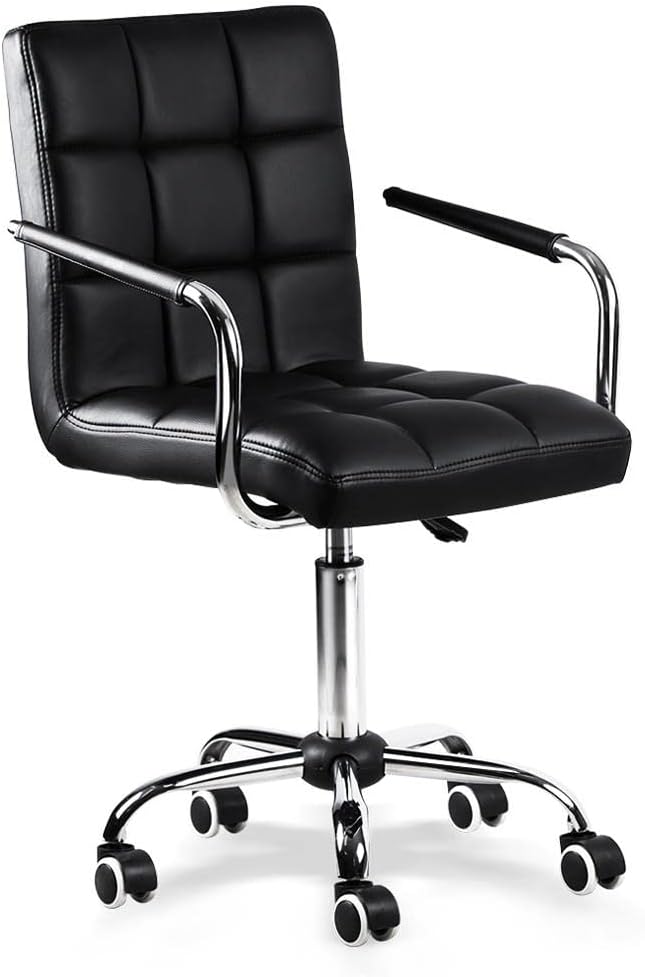 Chaise de bureau Yaheetech - Noire - Simili cuir - Pivotante à 360° - 120 kg - Hauteur d'assise réglable de 48 à 62 cm - Avec accoudoirs