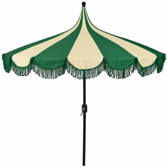 Mica Decorations Kim : parasol rayé avec sac de transport - Parasol à mât 238 x Ø 235 cm - Parasol de jardin ou de balcon - Polyester, acier - Vert foncé