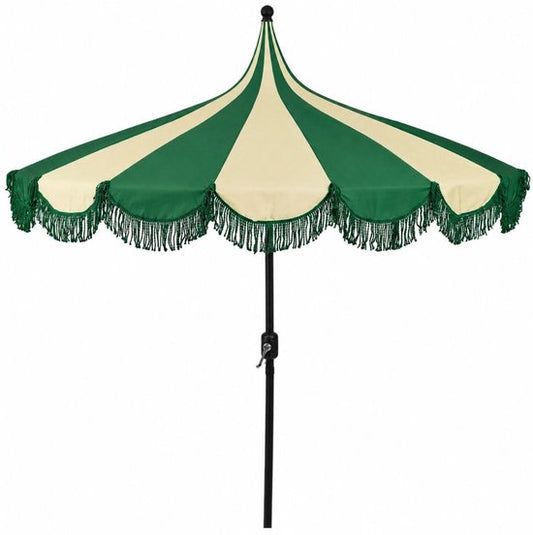 Mica Decorations Kim : parasol rayé avec sac de transport - Parasol à mât 238 x Ø 235 cm - Parasol de jardin ou de balcon - Polyester, acier - Vert foncé