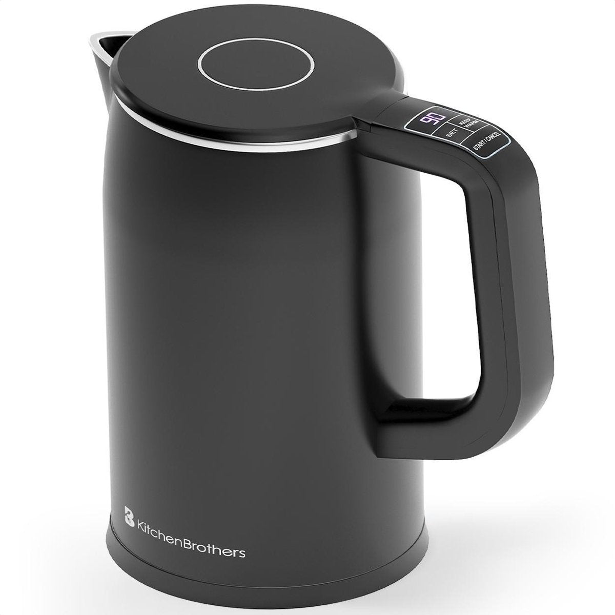 Bouilloire électrique 1.7L - KitchenBrothers - Avec contrôle de la température - 1800W - acier inoxydable - Noir