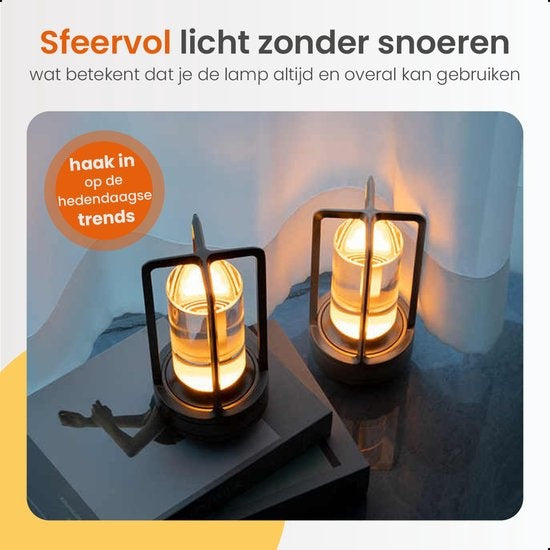 Goliving Lampe de table Rechargeable - Lanterne - Sans fil et dimmable - Lampe tactile moderne - Lampe de nuit pour chambre à coucher - 17.5 cm - Or
