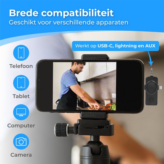 Nuvance - Microphone sans fil - 2 pièces - Convient pour Jack 3,5mm, USB-C et Lightning - Tie Pin Microphone - Lavalier Microphone sans fil - Microphones - Plug & Play
