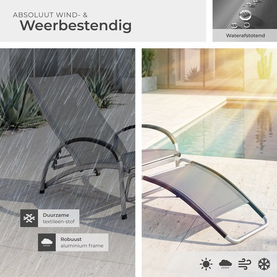 tectake® Transat Avignon - Transat réglable 2-en-1 - Fauteuil à bascule d'extérieur - Structure résistante aux intempéries et tissu imperméable et respirant - Fauteuil de jardin - Fauteuil de balcon - 195 cm de long - Anthracite