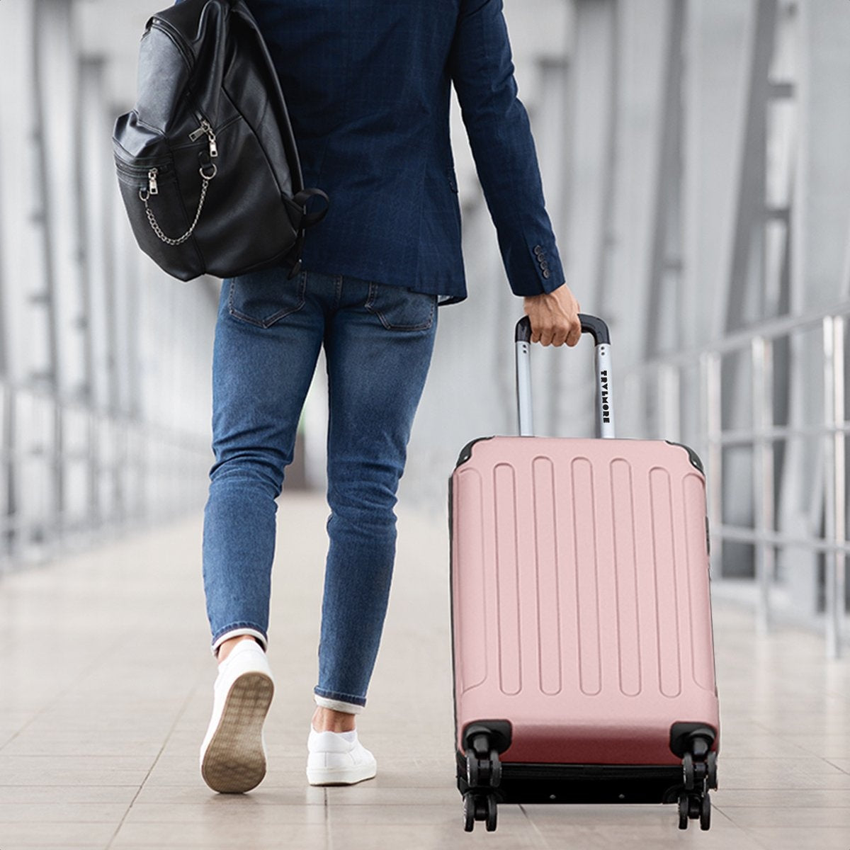 TRVLMORE Bagage à main Valise à roulettes - Serrure numérique - 54x36x20cm - 38L - Or Rose