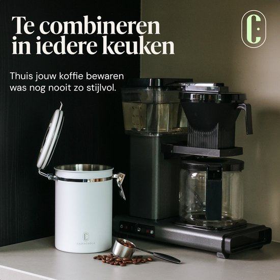 Boîte de conservation pour café Castagnola 1,8 L - Blanche - Boîte hermétique pour café avec valve à CO₂ et compteur de dates