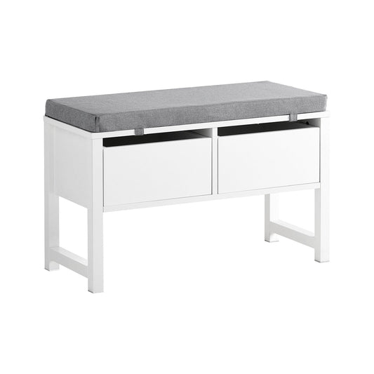 SoBuy Banc de rangement avec assise rembourrée - 2 tiroirs - Max. 150 kg - 72 x 30 x 46 cm - Blanc/ Gris