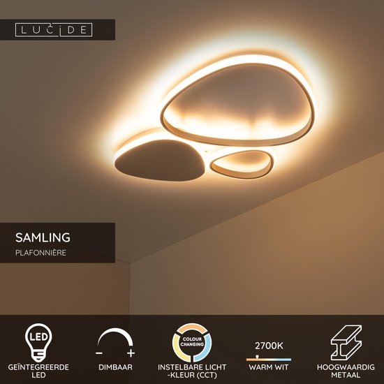 Lucide SAMLING - Plafonnier (lampe de plafond) - LED à intensité variable - CCT - 1x30 W 2700 K/4000 K - Taupe