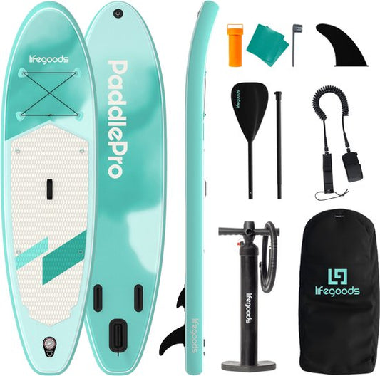 LifeGoods SUP Board All-round Compact - Capacité de charge 100 KG - 300 x 76 cm - Gonflable - Pack SUP complet - Vert menthe