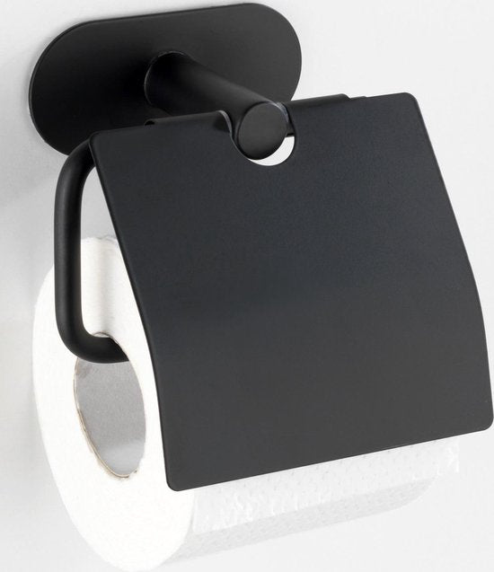 Porte-rouleau de papier toilette WENKO Turbo-Loc® avec clapet Orea, acier inoxydable noir mat - Porte-rouleau de papier toilette - Fixation sans perçage - Autocollant - Garantie 10 ans