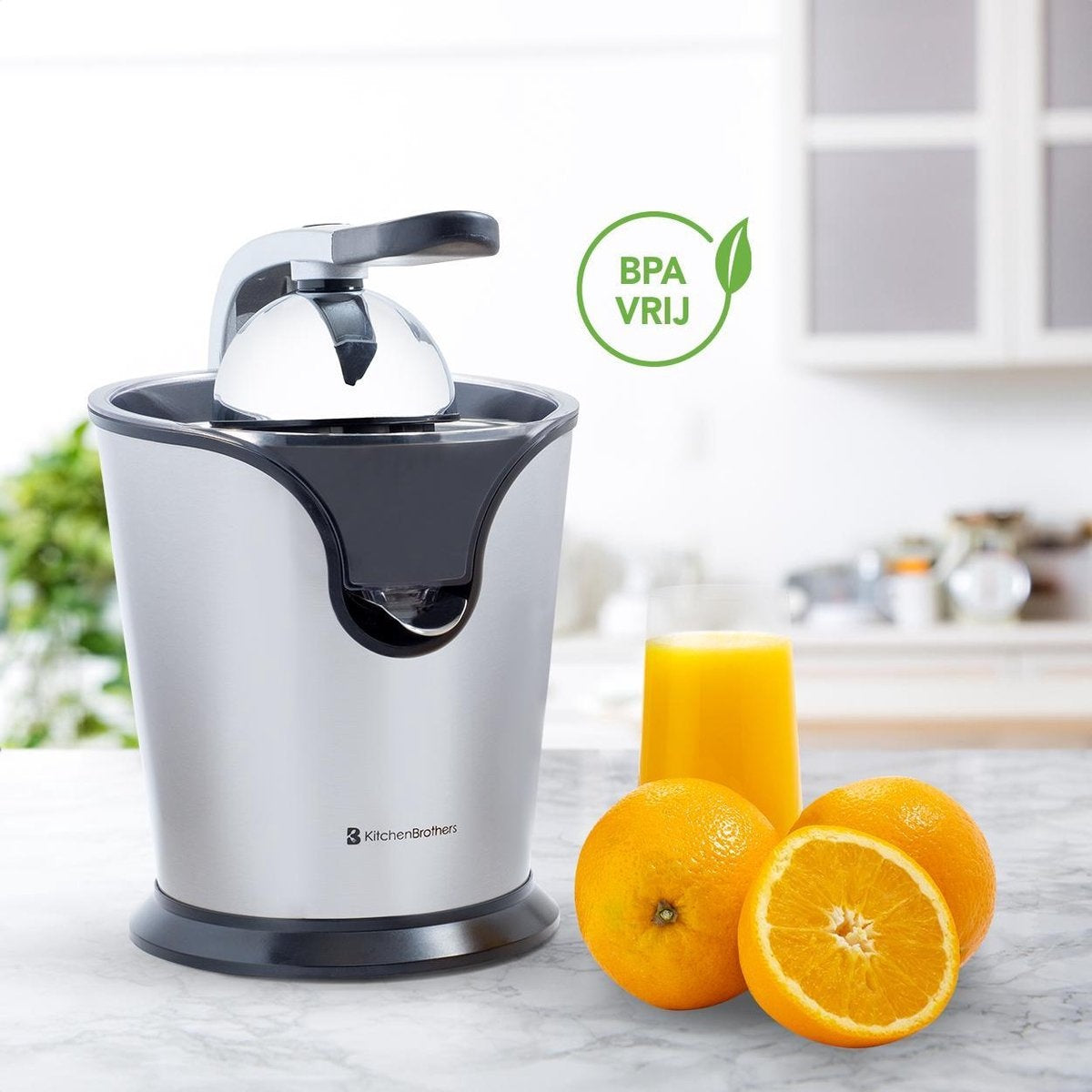 Presse-agrumes électrique - KitchenBrothers - Presse-orange et citron - 160W - acier inoxydable - Noir