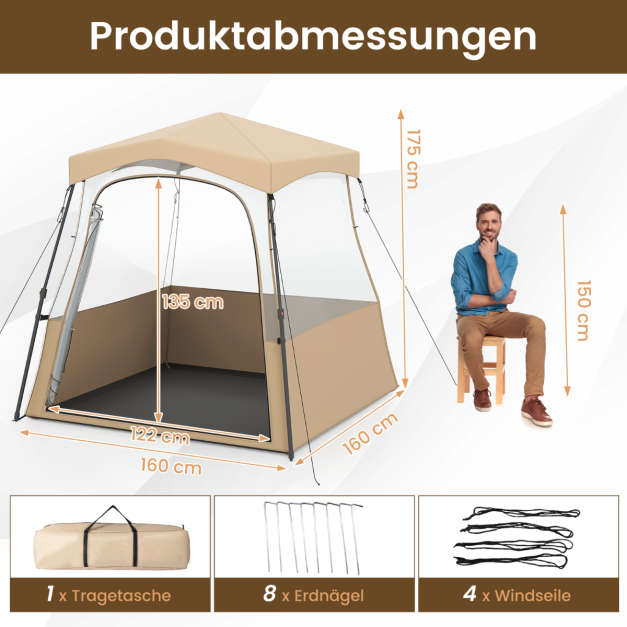 Coast Transparent Pop-Up Sports Tent - Tente d'extérieur 160 x 160 x 176 cm - Marron