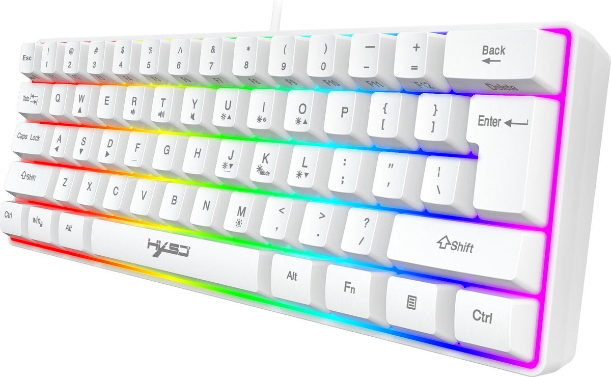 Clavier gaming - HxSJ - Clavier membrane - 61 touches - TKL - Qwerty - Blanc