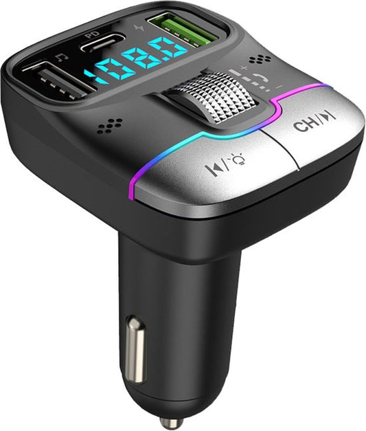 Audyn Bluetooth FM Transmitter - USB-A & USB-C - Récepteur Bluetooth - Chargeur rapide - Chargeur voiture - Carkit - Accessoires voiture - RGB