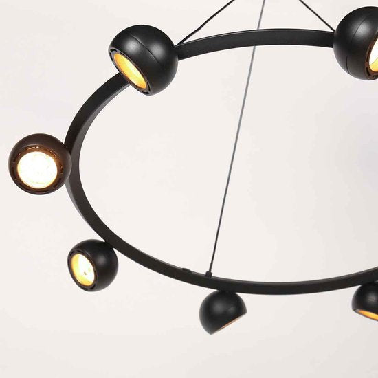 Suspension ronde noire à 8 lampes Marcadore, ø 60 cm - Orientable, réglable en hauteur, plastique/métal - Steinhauer