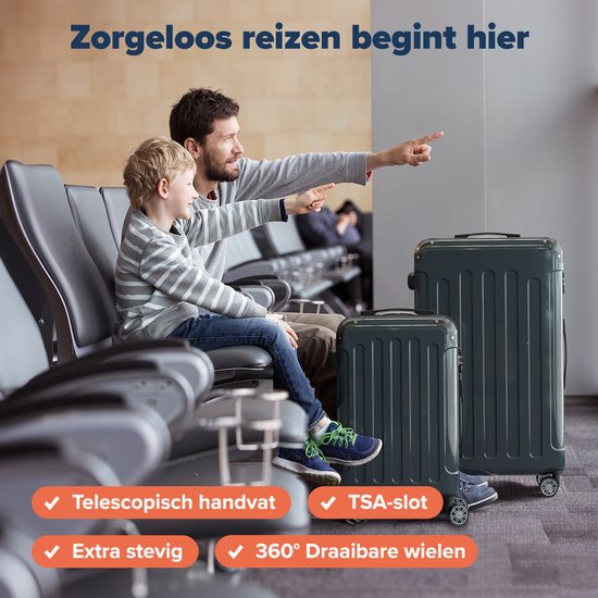TRVLMORE Set de valises - 2 pièces - 45L Hand Luggage + 115L Spacious Luggage - TSA Lock - Lightweight - Travel Suitcase Set - Dark Grey
