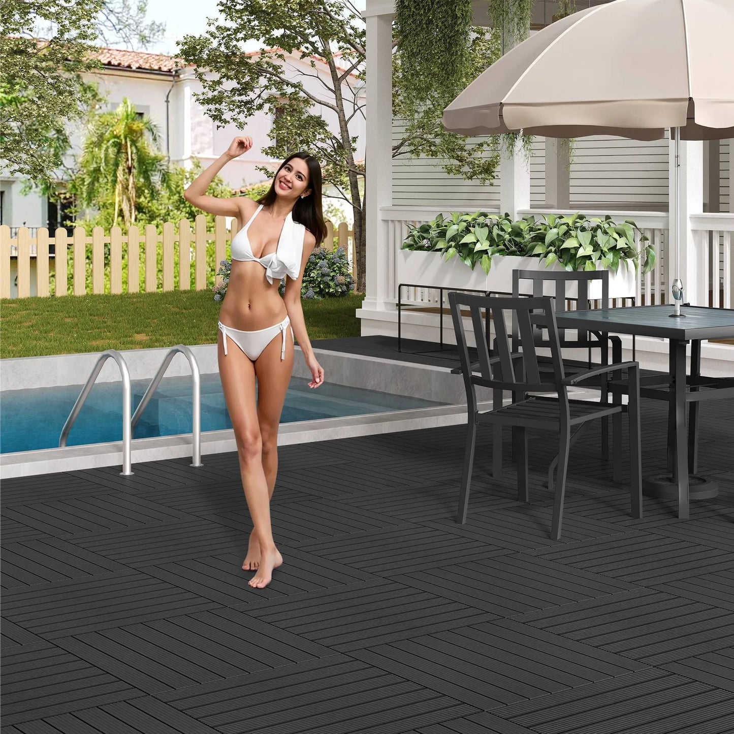 Dalles de terrasse EUGAD WPC 30 x 60 cm - 12 pièces - 2 m² - Système d'emboîtement - Couleurs variées