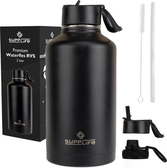 Bouteille isotherme Supplife Luxe en acier inoxydable, 2 litres - double paroi isolante - sans BPA et étanche