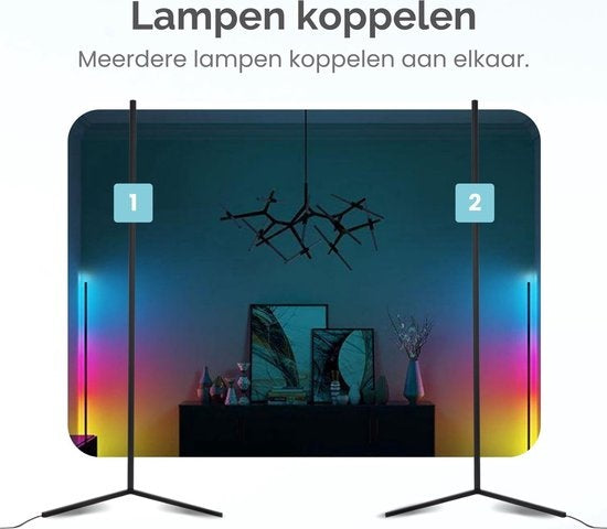Gologi Smart Floor Lamp LED - Lampe d'angle - Industrielle - Debout - Salon - Dimmable - RGBW - Avec App - Noir