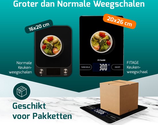 FITAGE Keukenweegschaal - Weegschaal Keuken - Groot en tot 15KG - Precisie Weegschaal - Digitaal