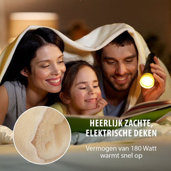 Couverture chauffante électrique Alpina 130 x 180 cm - Couverture chauffante électrique pour une personne avec minuterie 1-9 h - Couverture douillette à 10 réglages - Couverture lavable - Flanelle - Beige