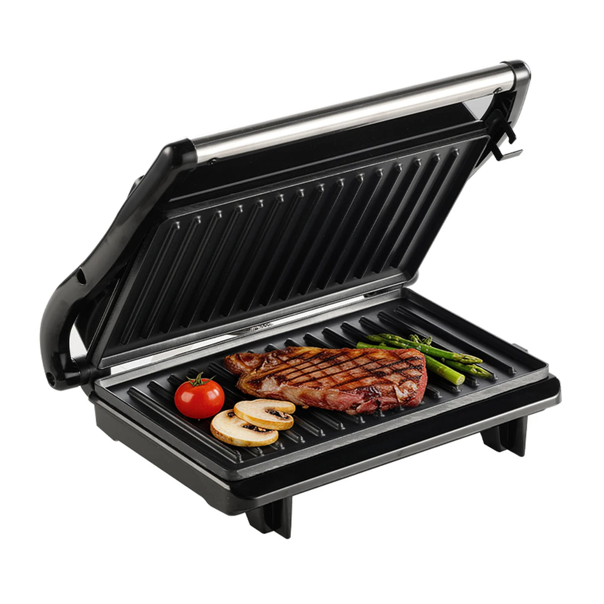 Grill de contact Ochama 800 W - Grill à sandwichs et à paninis - Revêtement antiadhésif - Chauffage double face - Plaques de cuisson 22,5 x 14 cm