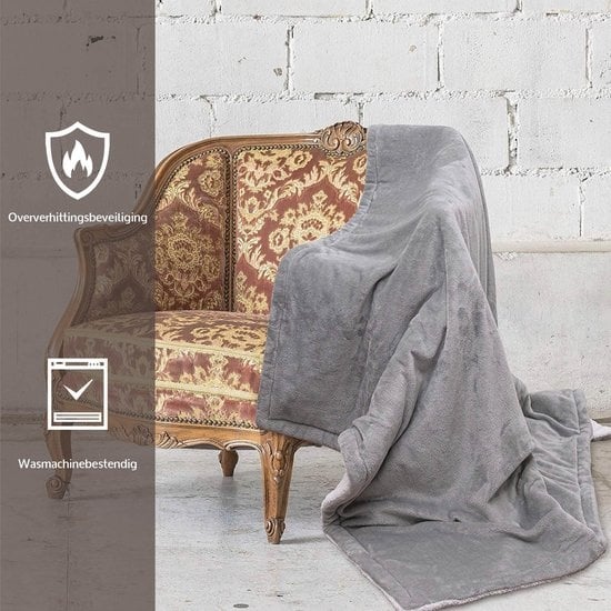 Couverture électrique - Couverture chauffante Lavable en machine - Minuterie - 160x130 cm - Couverture câline - 1/2 personne - Gris