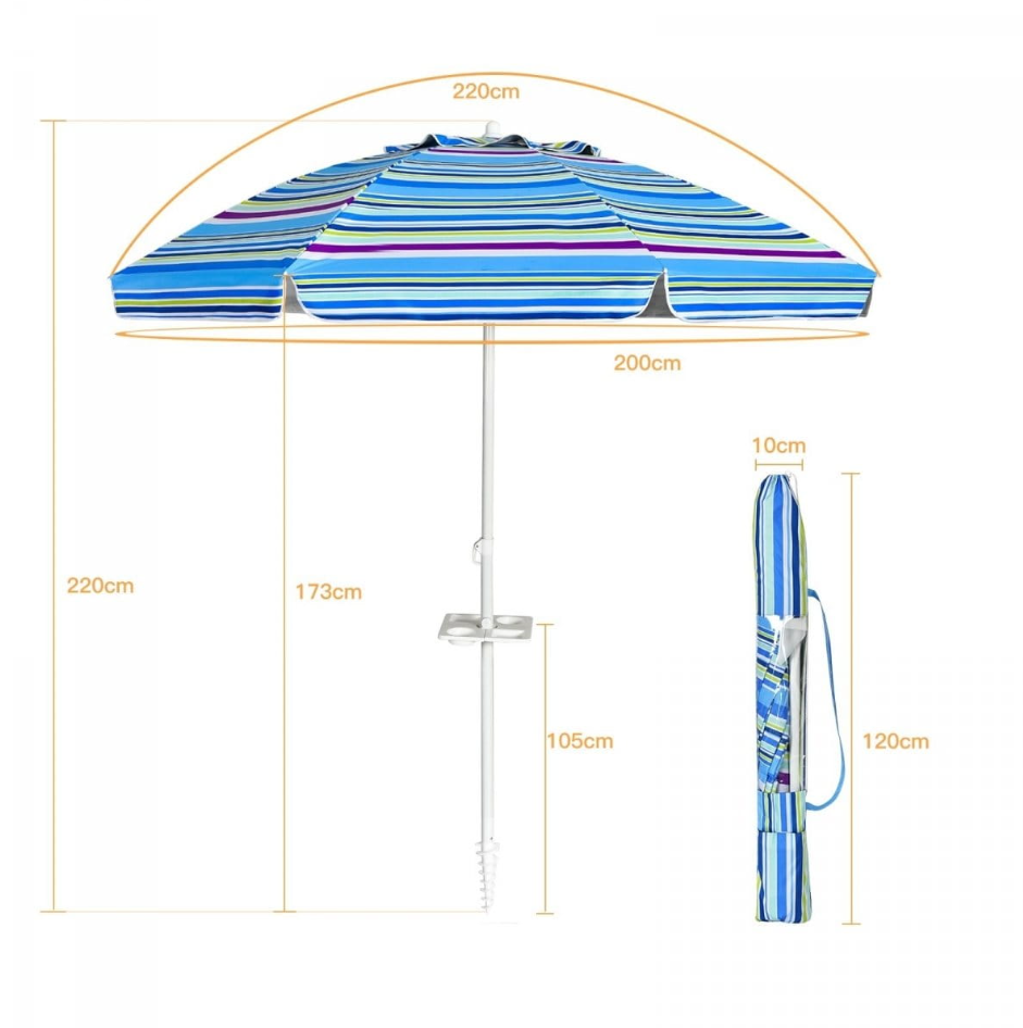 Parasol de plage réglable Coast - avec poignée - protection UPF 50+ - 200 x 220 cm - bleu