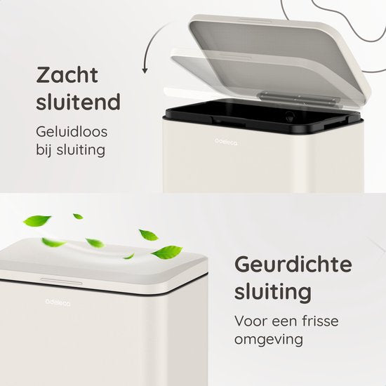 Deleca Poubelle Prestige - 50 Litres - Large - Acier inoxydable Poubelle / Corbeille à papier / Poubelle à pédale - Avec pédale et fermeture lente - Blanc crème