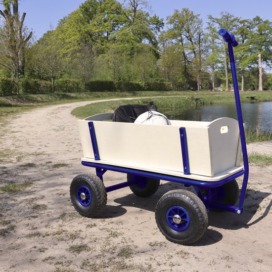 Sunny Billy Beach Wagon Chariot Bleu - Bois brut - Chariot avec pneus gonflables - 94x61x97cm