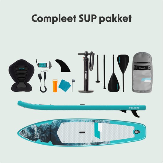 Planche de SUP LifeGoods Touring - avec siège - capacité de charge de 165 kg - 365 x 76 cm - gonflable - kit SUP complet - bleu foncé