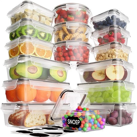 Récipients de conservation Strex - avec couvercle - plastique -  Ensemble de 18 pièces - Transparent