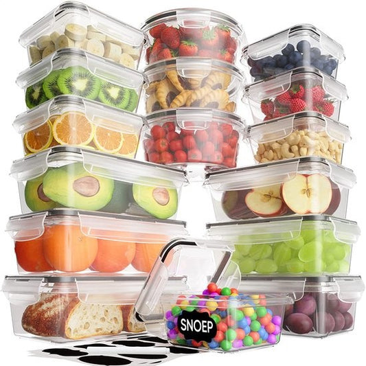 Récipients de conservation Strex - avec couvercle - plastique -  Ensemble de 18 pièces - Transparent
