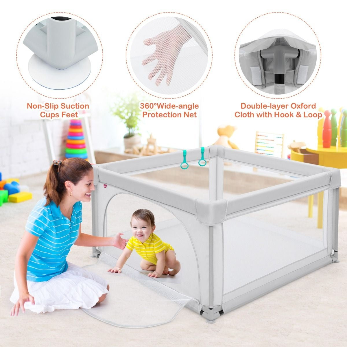 Parc pour bébés Grand parc pour enfants en bas âge avec 50 balles de jeu 120 x 120 x 68 cm Gris