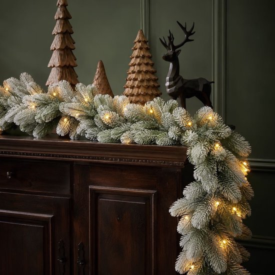 Black Box Trees Décorations de Noël Nagoya - Guirlande avec 40 ampoules LED blanc chaud et fonction minuterie - Guirlandes de Noël pour cheminée, escalier ou montant de porte - Vert givré - L 270 x Ø 20 cm