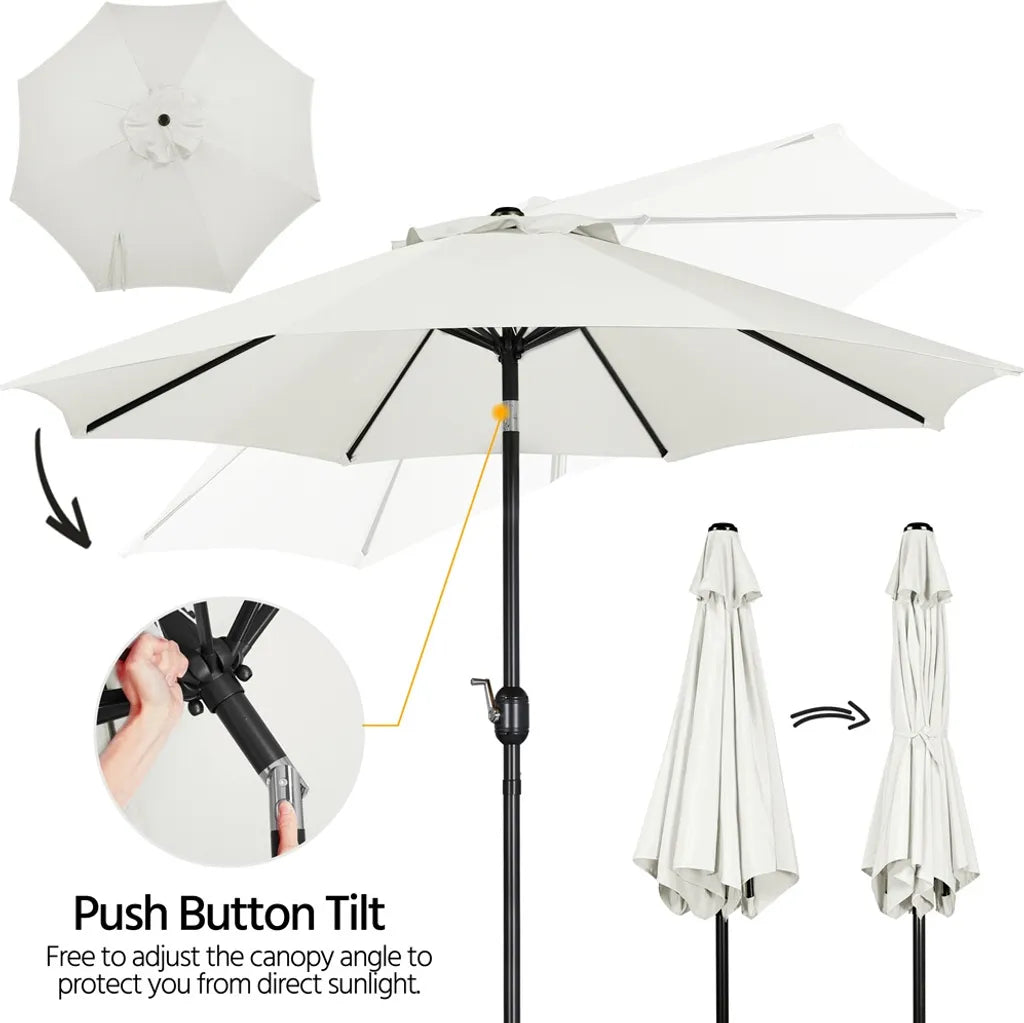 Parasol Yaheetech Ø 270 cm - Crème - Parasol de jardin inclinable avec manivelle et 8 baleines