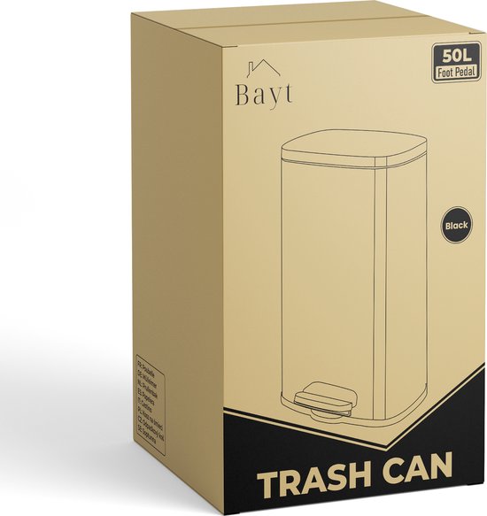 Bayt Trash can - Pedal bin 50 Liter - Trash can 50 Liter - Garbage can 50 Liter - Trash Separation - Waste bin - Stainless steel - Black