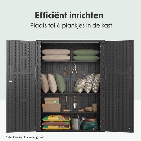 LifeGoods Garden Cabinet Vertical - 1340L - Armoire de rangement - Résistant à l'eau et aux UV - Coffre de jardin - Noir