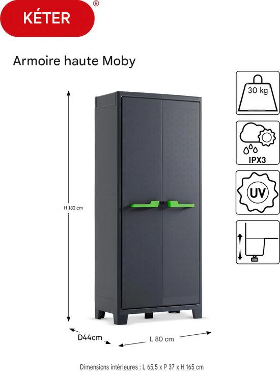 Keter Moby armoire haute - 4 étagères - 80x44x182 cm - Anthracite