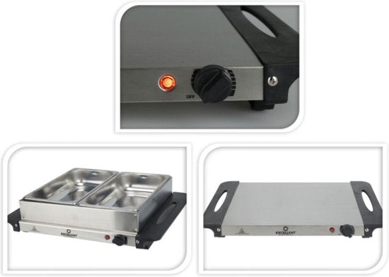 Chauffe-buffet électrique avec 2 plateaux en acier inoxydable