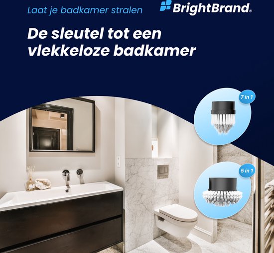 Brightbrand PowerScrub Pro - Brosse de nettoyage électrique - Brosse à récurer - Pour la salle de bain et la cuisine - Nettoyeur - Brosse à récurer avec manche - Raclette - Polisseuse - Polisseuse avec 10 accessoires