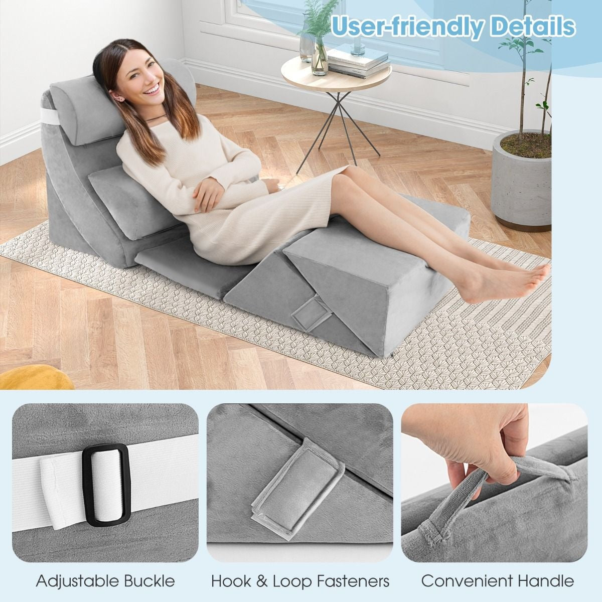 Coast Set de 7 coussins de lecture en mousse à mémoire de forme / coussins orthopédiques / housse lavable / ergonomique / gris