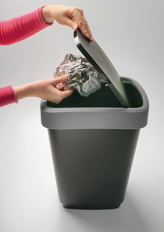 Rotho Twist Trash Can - 50L - 60.2cm - Avec couvercle basculant - Silver/Black