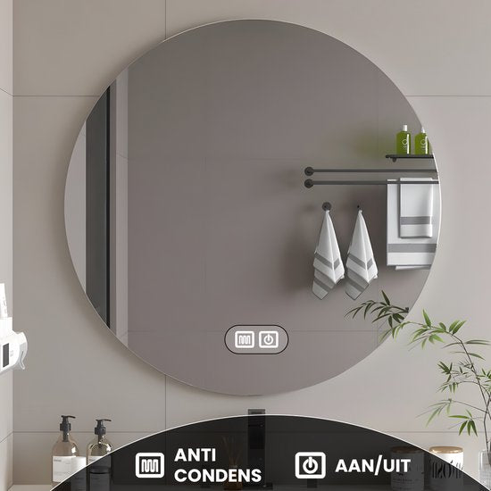 Bayt Miroir de salle de bain - Miroir de salle de bain avec éclairage - Miroir rond 60ø cm - Miroir de salle de bain avec chauffage - Miroir mural - Dimmable - Anti-buée